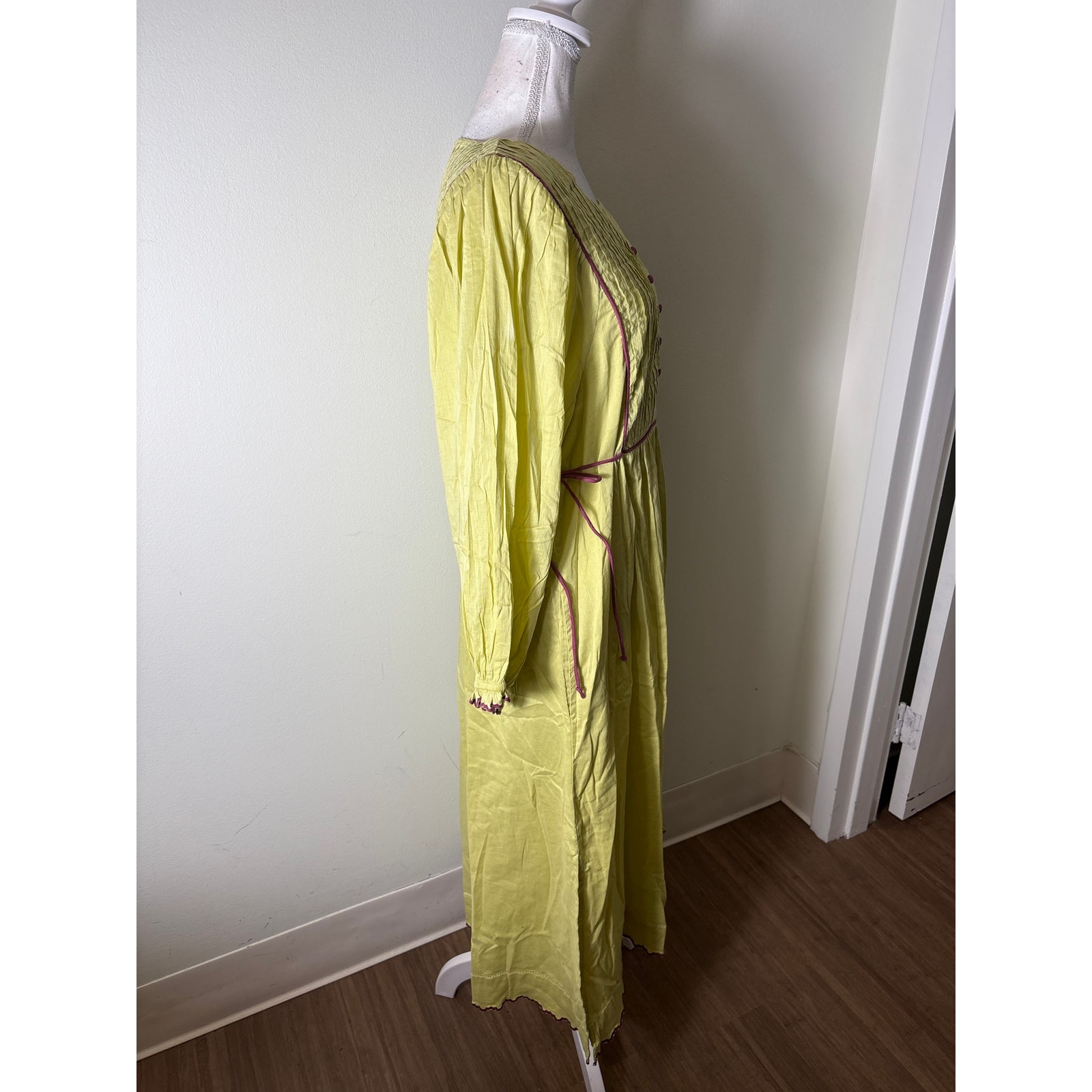 Nwt Baybala Chartreuse Long Sleeve Cotton Maxi Dress Sz L — image 3 of 5